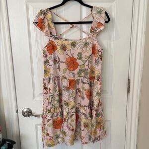 Floral Mini Dress with Orange and Yellow Blooms